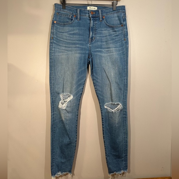 Madewell Jeans Womens 29 ankle 9" High Rise Skinny Distressed J6523 raw hem - Picture 1 of 10